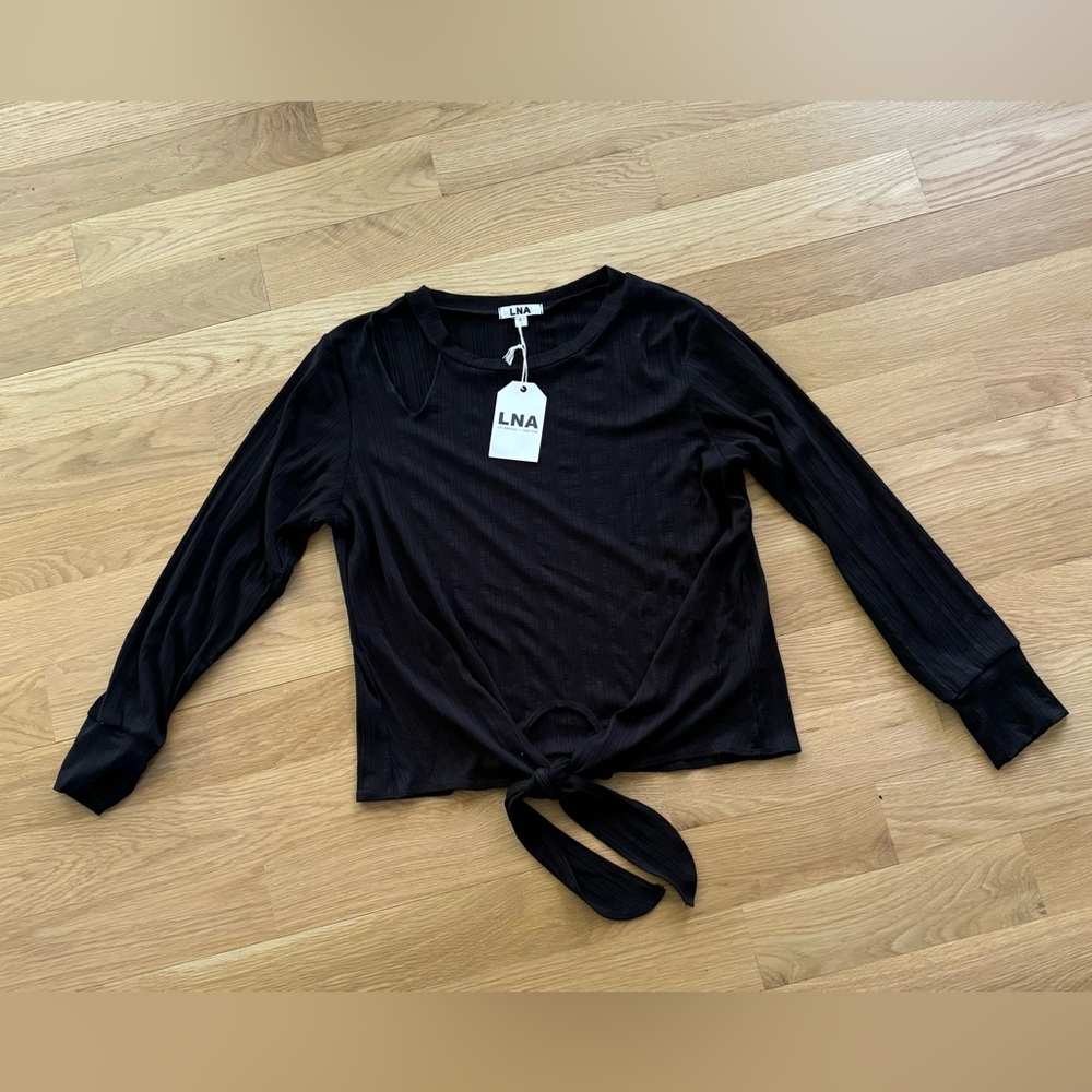 LNA black ribbed cut out tie front top Size M